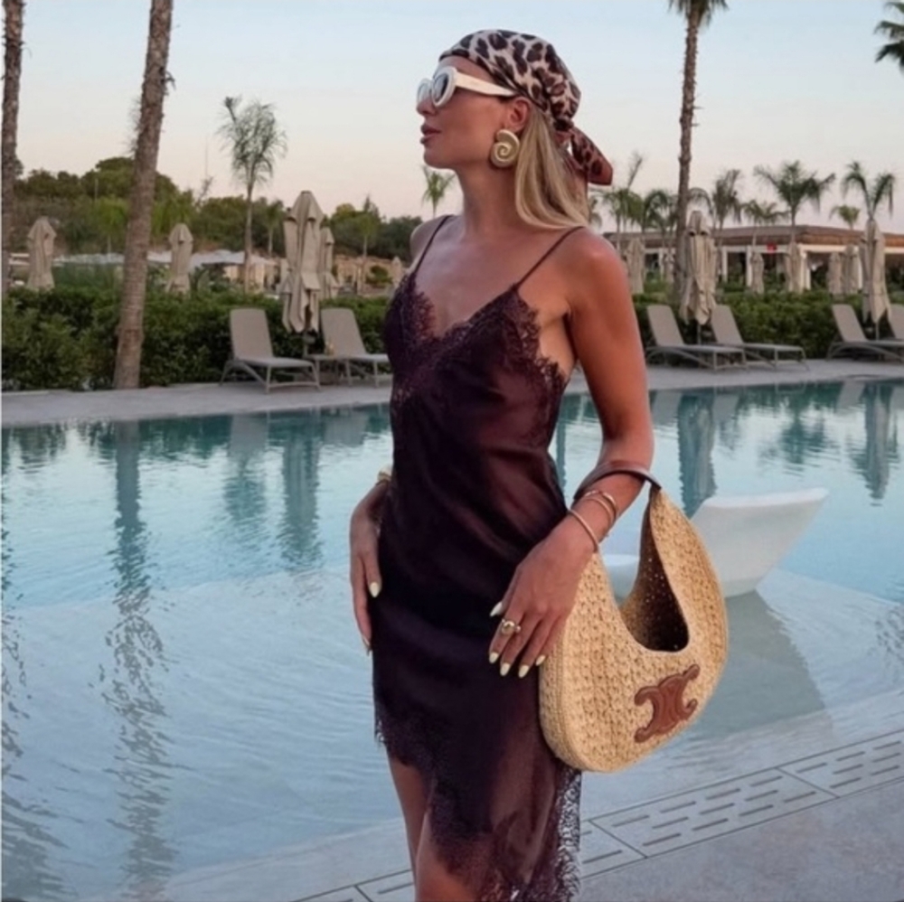 ZARA ASYMMETRIC LACE DRESS Brown Chocolate - Picture 10 of 16